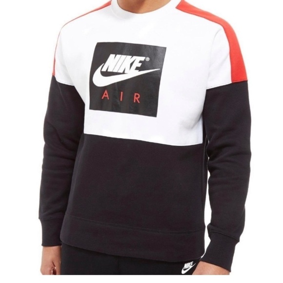 Nike Air Jumper Color Block Sz L Crew Neck Logo Sweater White Black Swoosh - Picture 1 of 10